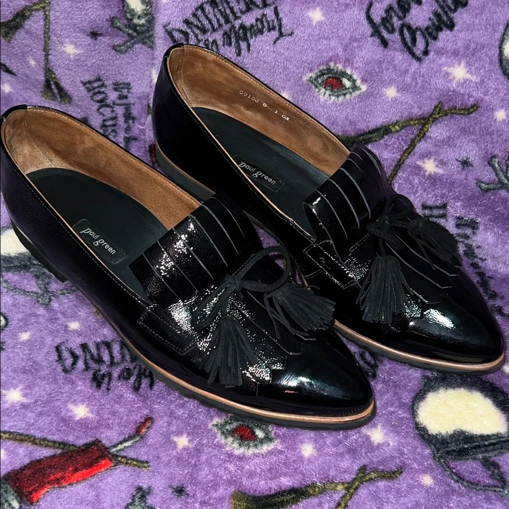 Paul Green Diana Kiltie Fringe Shiny Black Tassel Loafers Size 10 - Picture 2 of 8